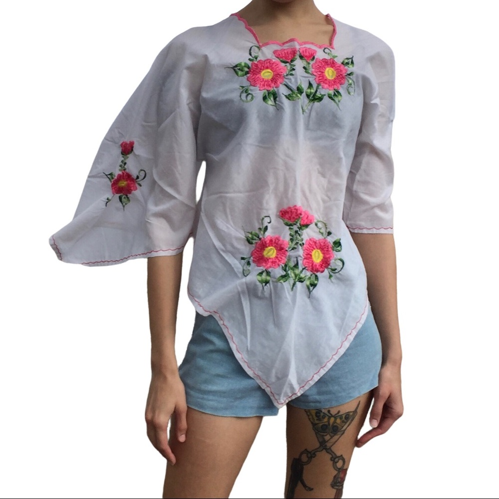 Embroidered linen handkerchief style blouse